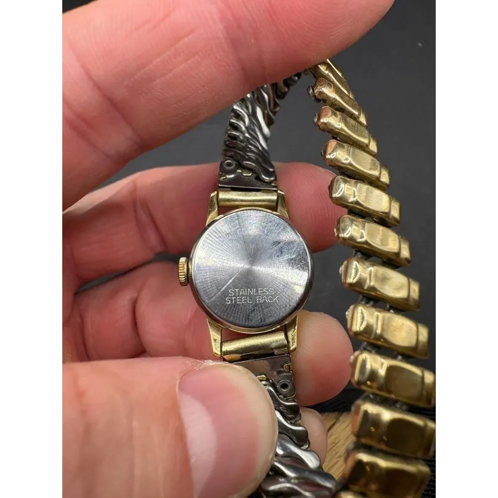 Vintage Bifora Women's Watch Silver Dial Gold Tone w/ Stretch Band